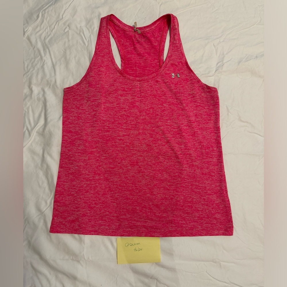 UA athletic racerback tank. Heathered hot pink.
